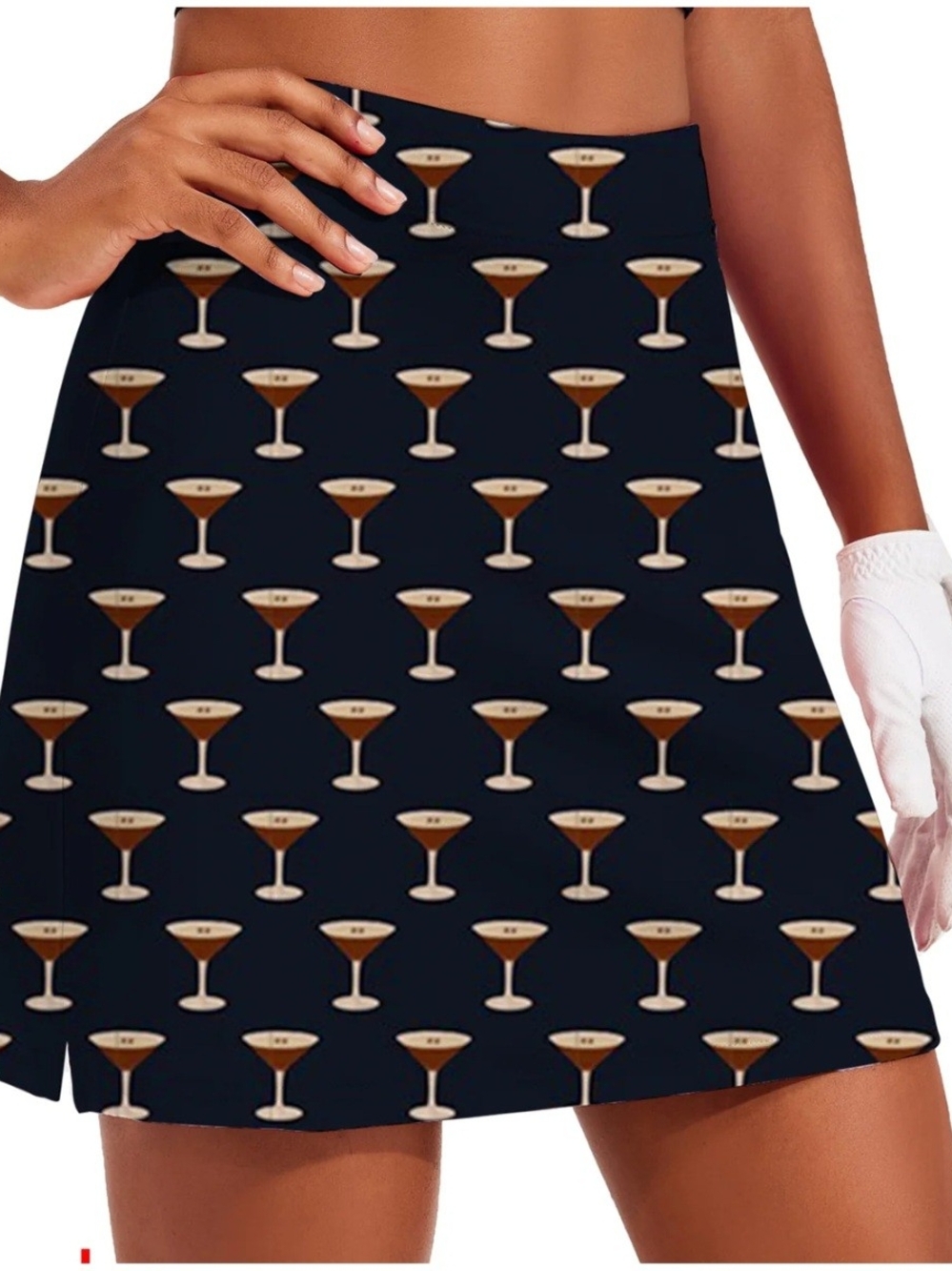 Cocktail Print A-Line Mini Dress - Black